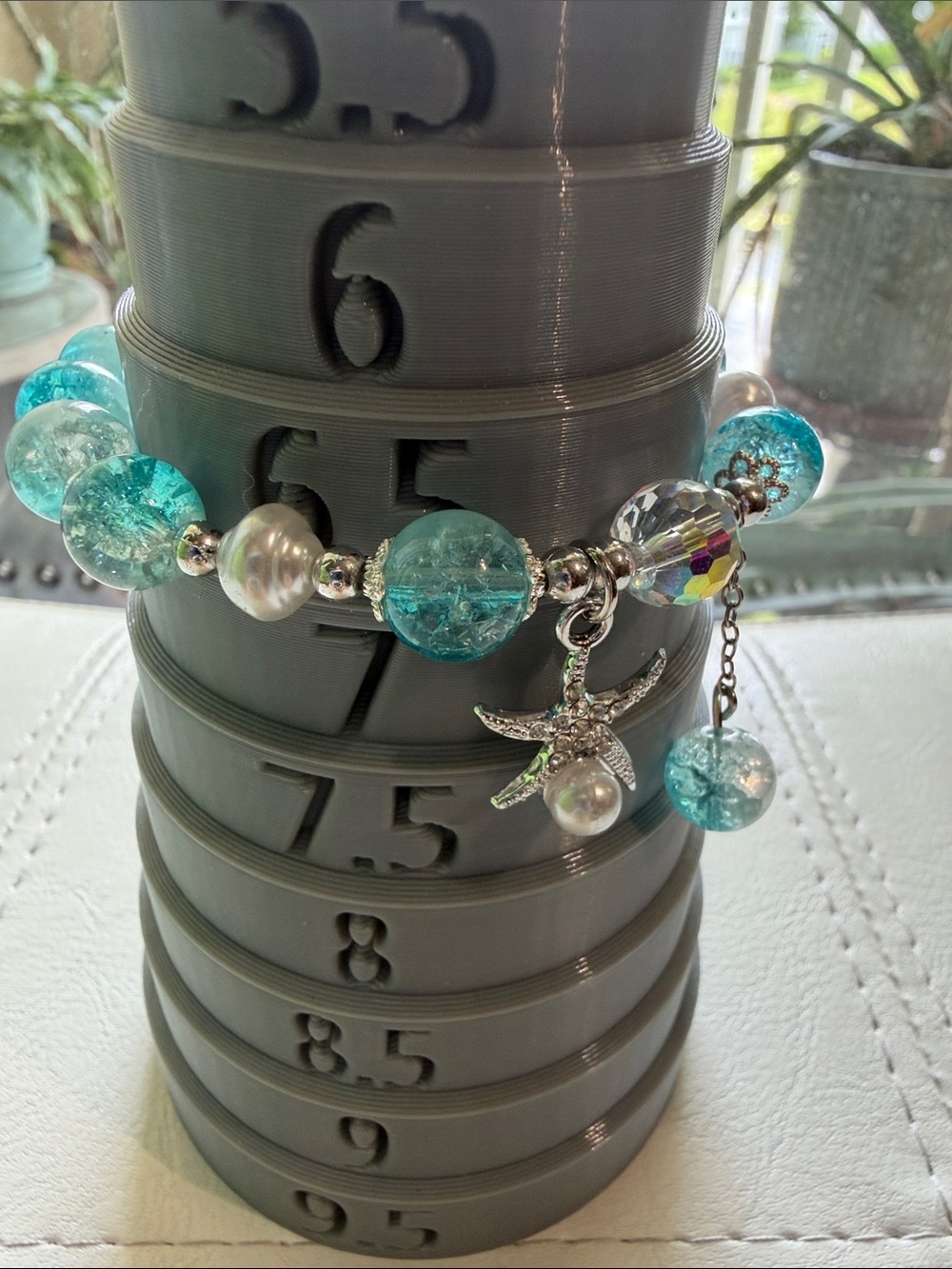 Pearl & Aqua Crystal Charm Bracelet - Elegant Women's Jewelry